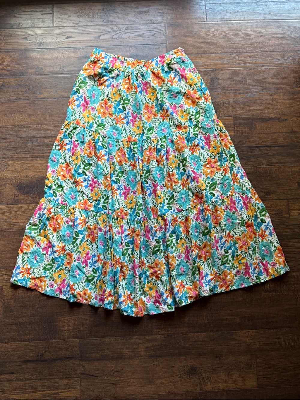 Cynthia Rowley Floral Tiered Maxi Skirt - Turquoise, Orange, Pink Size Small
